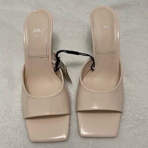 ZARA Nude Beige Square-Toe Slip-On Mules